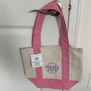 Trader Joe's Pink and Cream Canvas Mini Tote Bag
